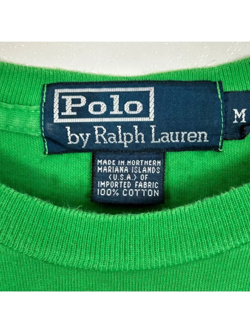 Vintage Polo Ralph Lauren Green Spellout Logo T-Shirt Size Medium Men's